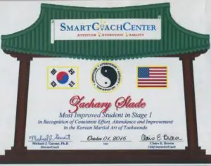 Smart Coach Center Martial Arts Columbia, MD Most Effective Martial Arts Studio: Most Improved Student Award