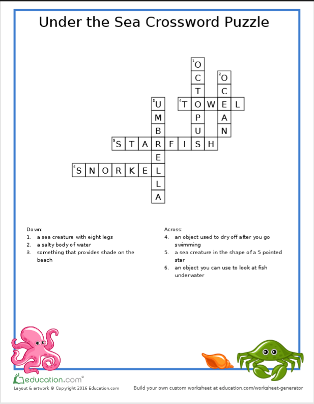 Answer key for the free Kids Summer Learning Crossword Printable. Head to our site for more free learning ideas! #summerlearning #printablesforkids