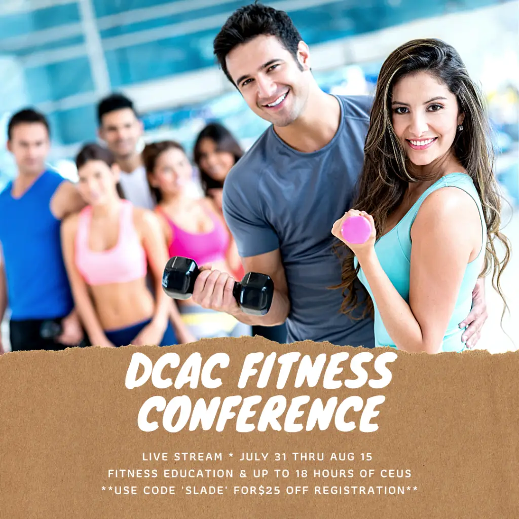 The DCAC Fitness Education Conference is one of the largest fitness conferences in the U.S. This year, it will be held virtually over 3 weekends and offer up to 18 CEUs for fitness professionals including instructors, yoga teachers, personal trainers, and gym managers. #fitnessinstructor #fitness #personaltrainer
